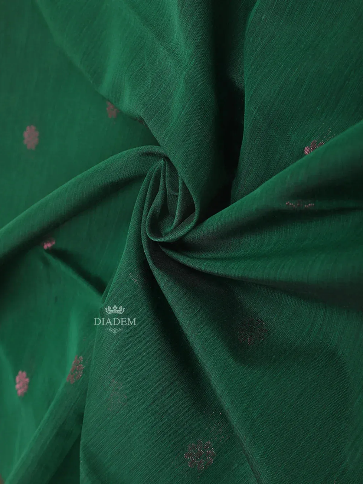 Dark Green Silk Cotton Saree with Flower Motifs on the Body with Contrast Border