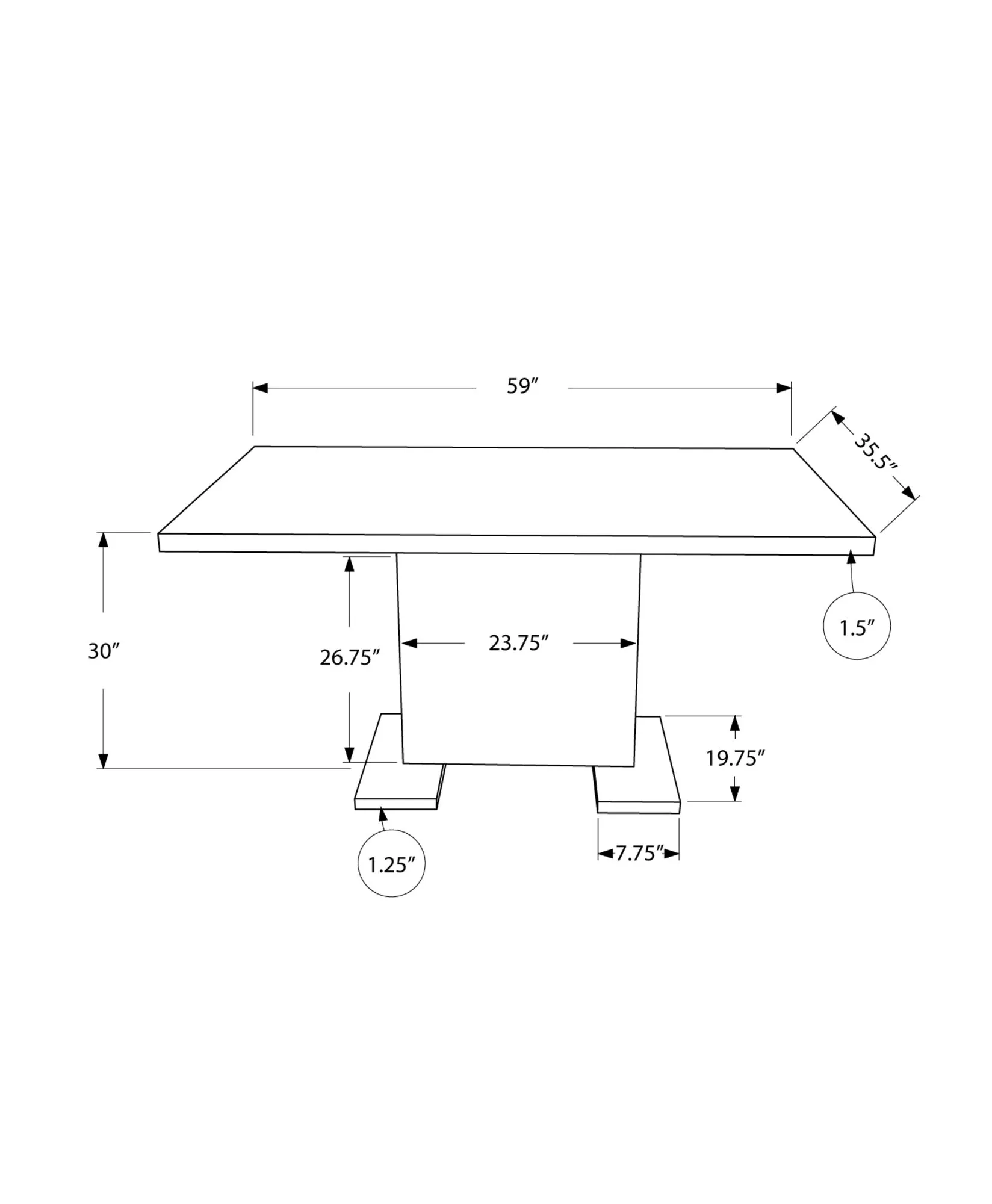 Dining Table - 35"X 60" / High Glossy White