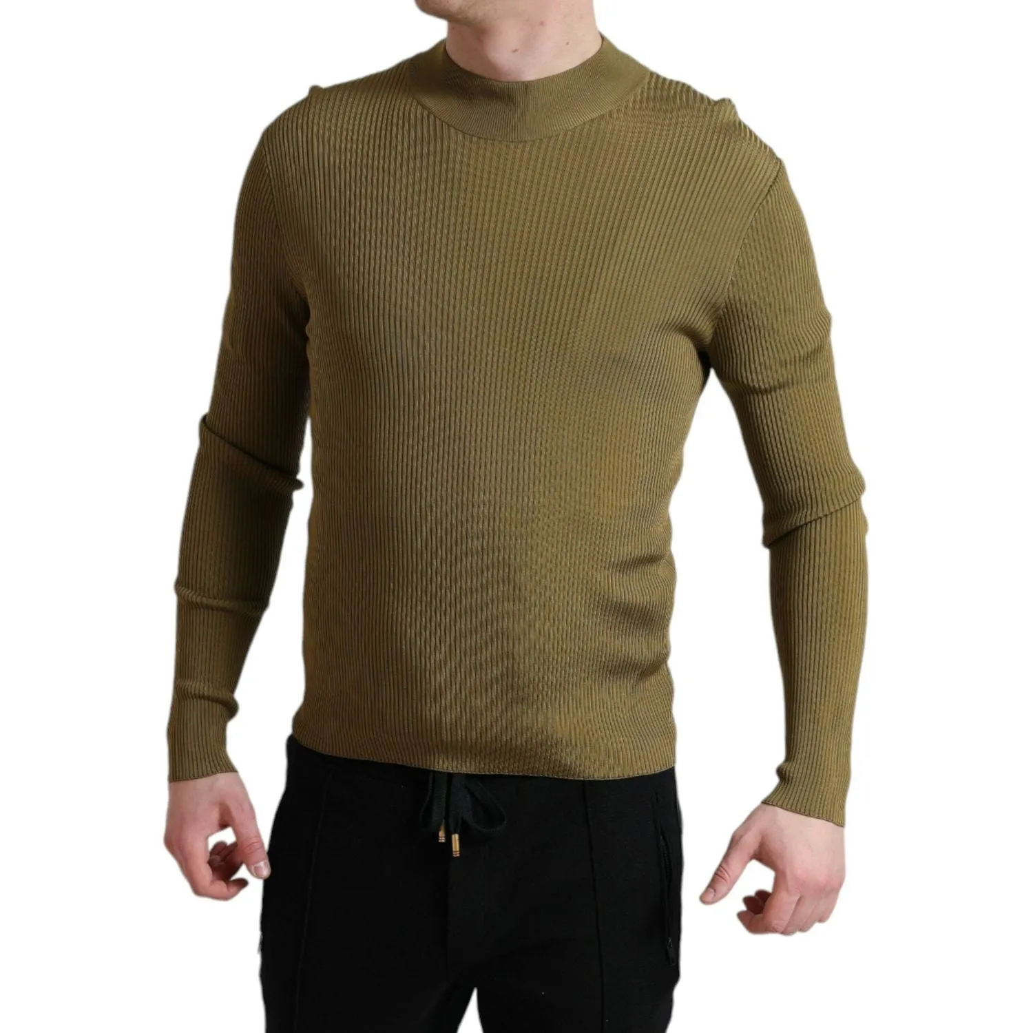 Dolce & Gabbana Army Green Viscose Crew Neck Sweater