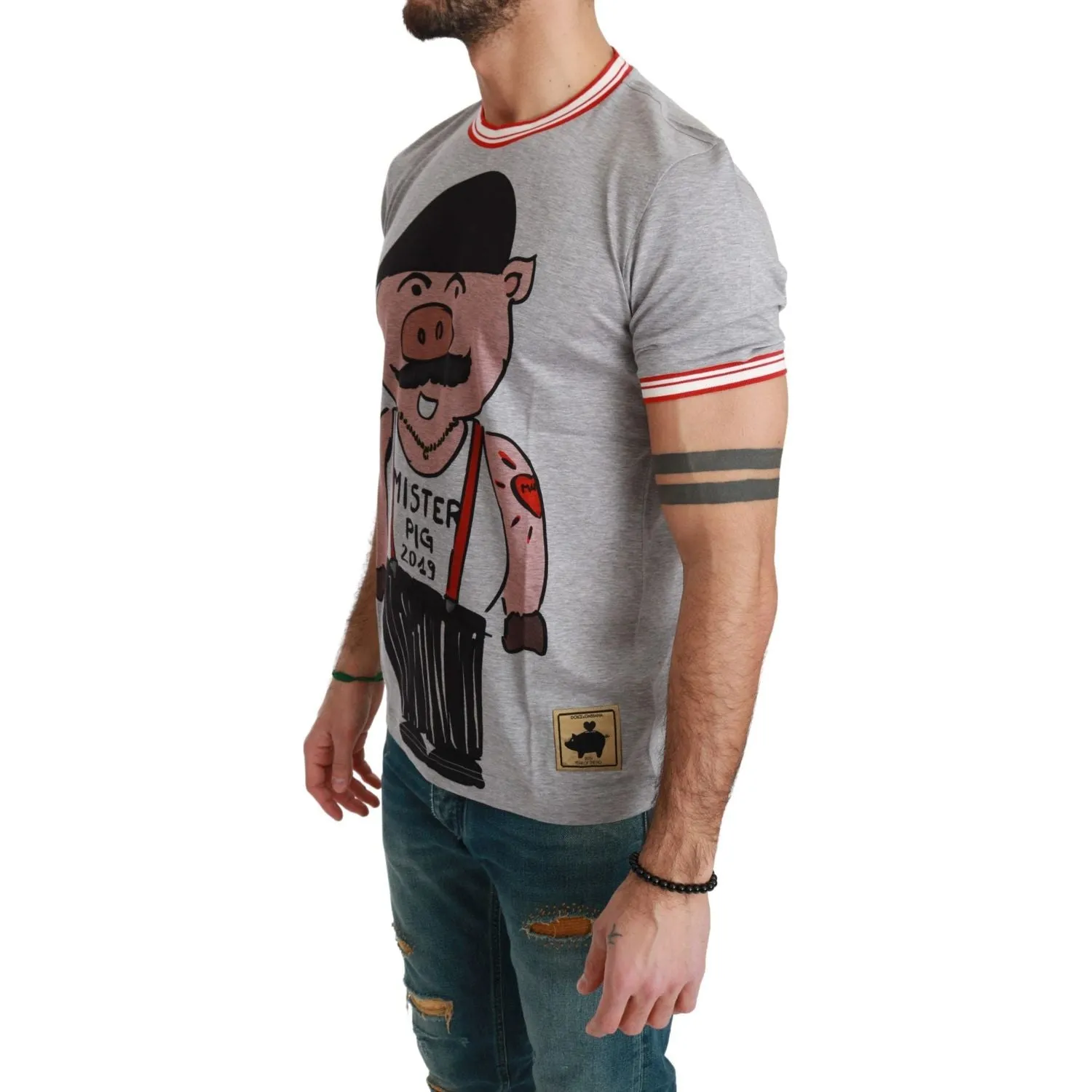 Dolce & Gabbana Chic Gray Cotton T-Shirt with Year of the Pig Motive