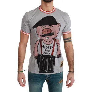 Dolce & Gabbana Chic Gray Cotton T-Shirt with Year of the Pig Motive