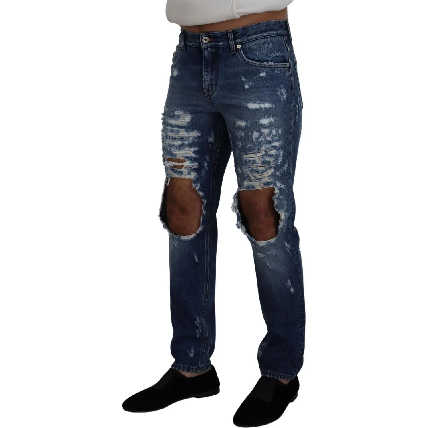 Dolce & Gabbana Chic Tattered Denim Pants for the Modern Man