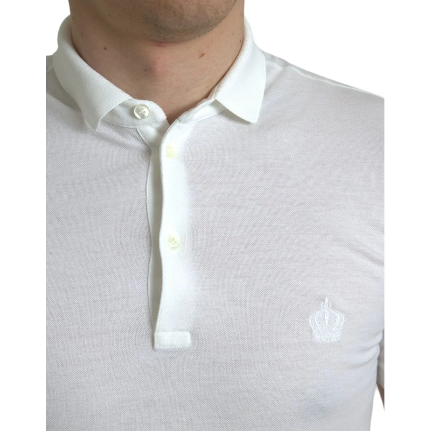 Dolce & Gabbana Crown Embroidered White Cotton Polo