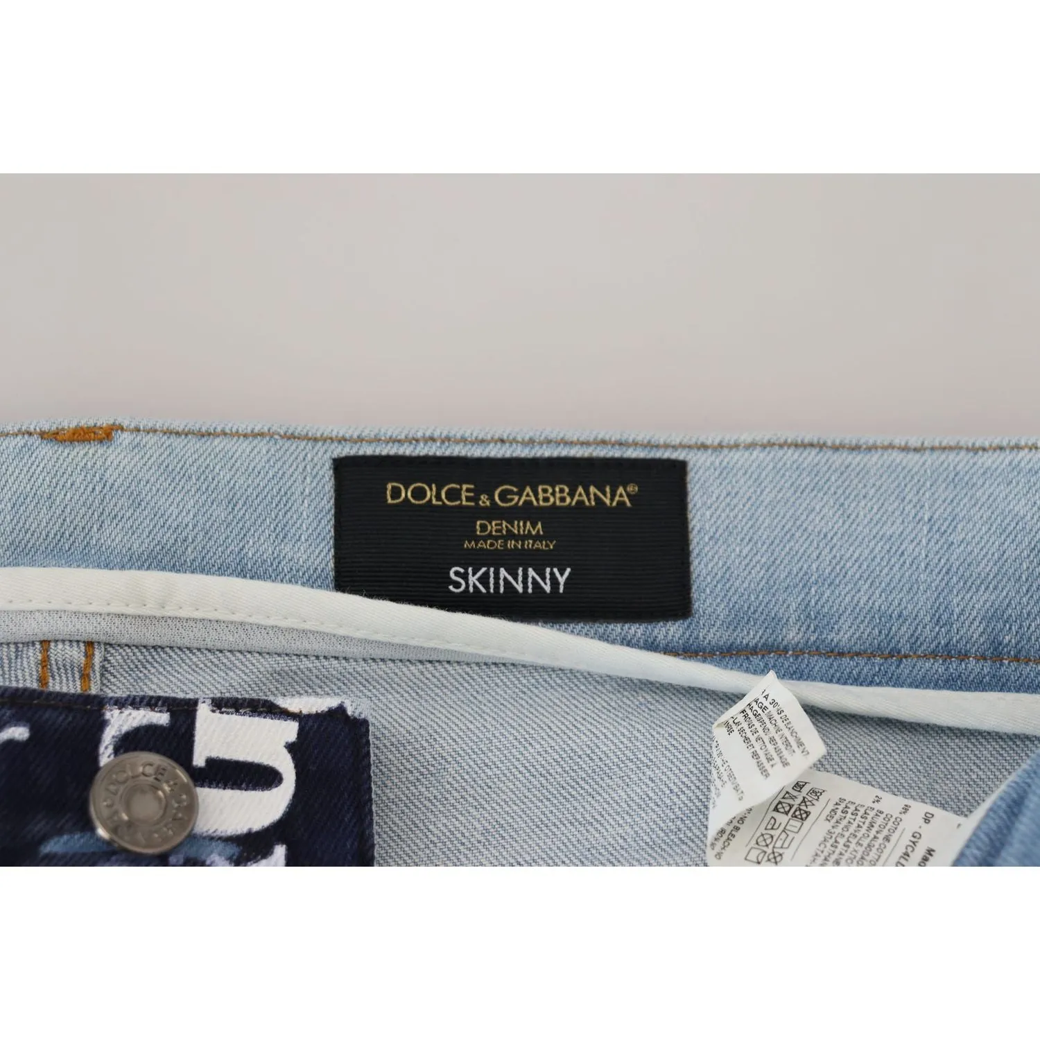 Dolce & Gabbana Elegant Crown Print Denim Pants