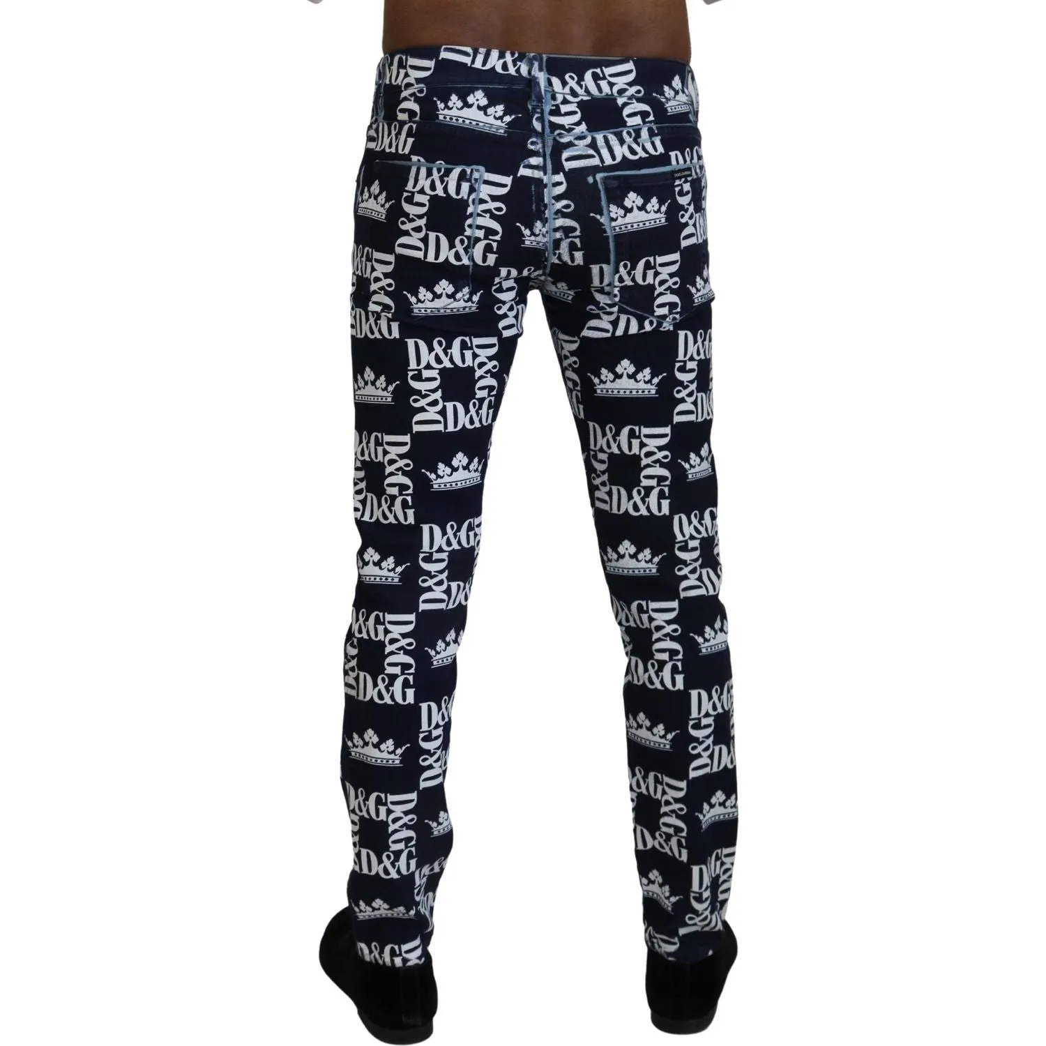 Dolce & Gabbana Elegant Crown Print Denim Pants