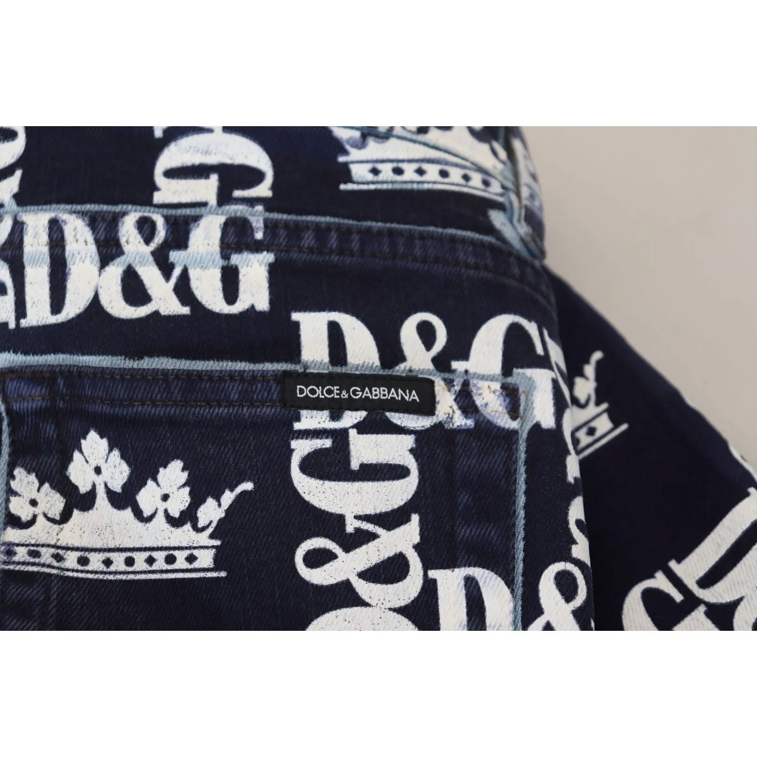 Dolce & Gabbana Elegant Crown Print Denim Pants