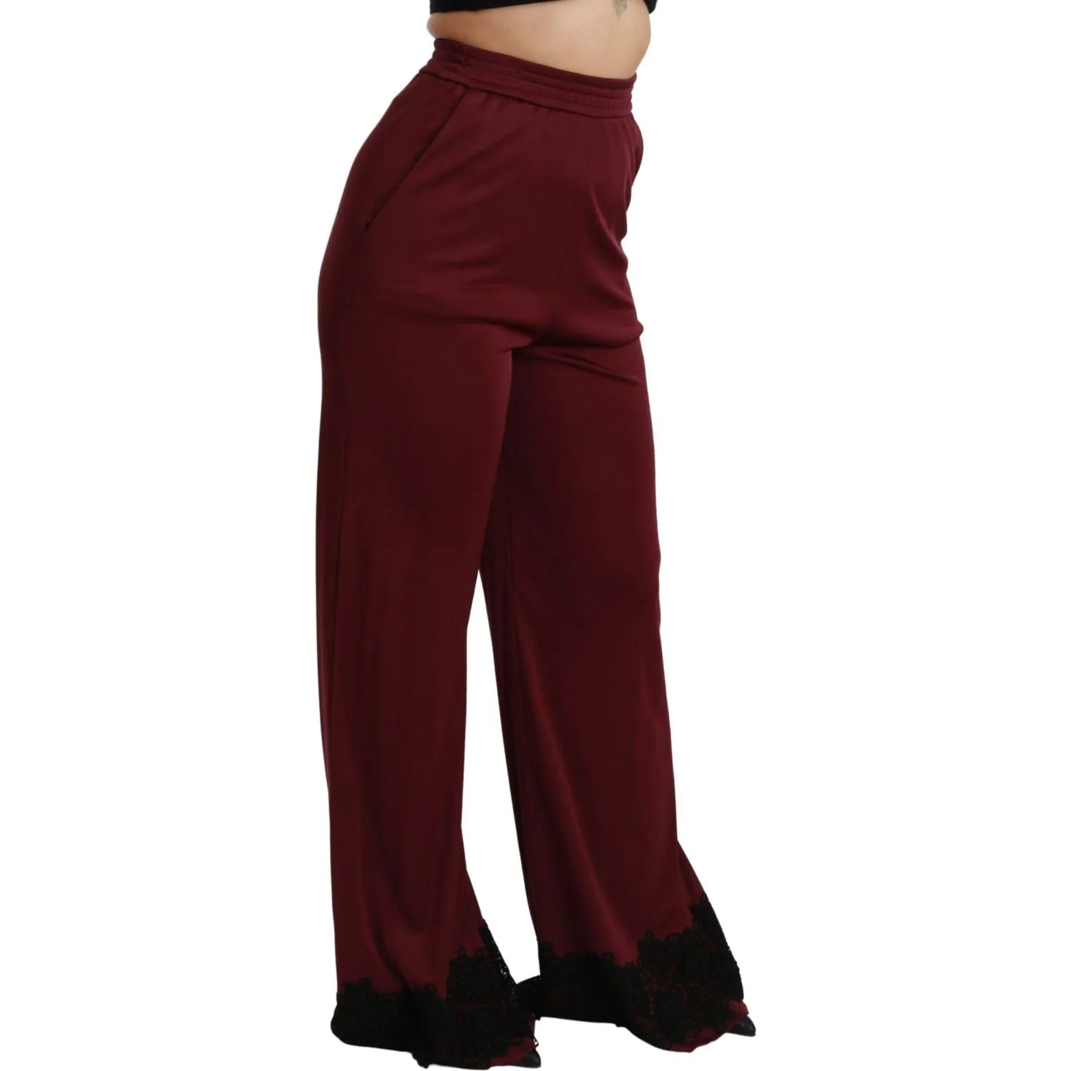 Dolce & Gabbana Elegant Maroon High Waist Wide Leg Trousers