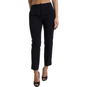 Dolce & Gabbana Elegant Mid Waist Tapered Pants in Blue