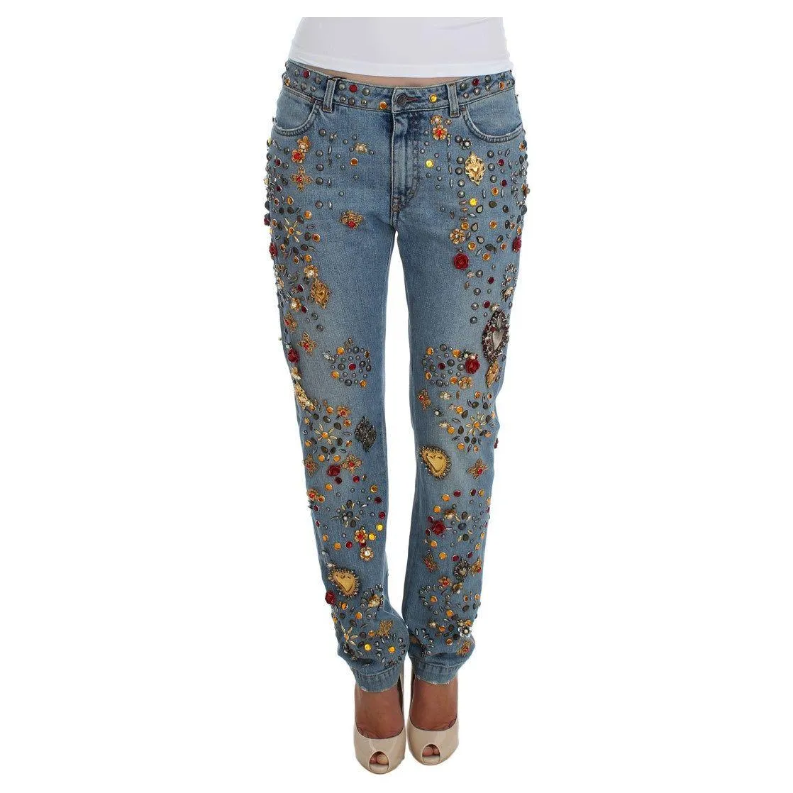 Dolce & Gabbana Enchanted Sicily Crystal Heart Boyfriend Jeans