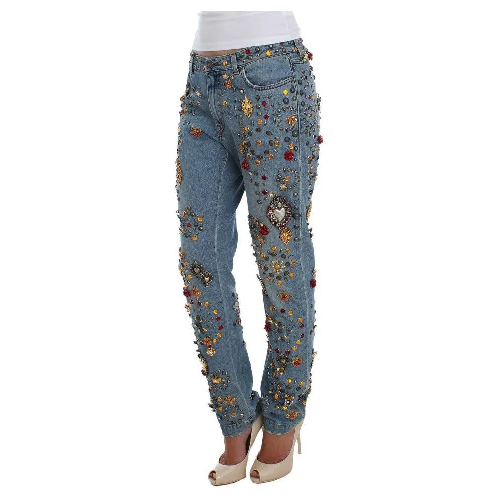 Dolce & Gabbana Enchanted Sicily Crystal Heart Boyfriend Jeans