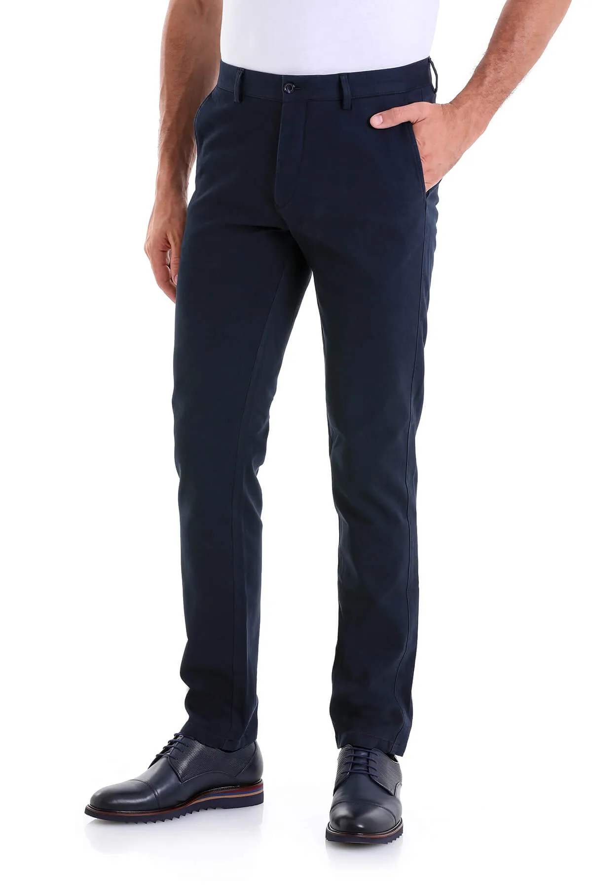 Dynamic Fit High Waist Cotton Navy Casual Pants