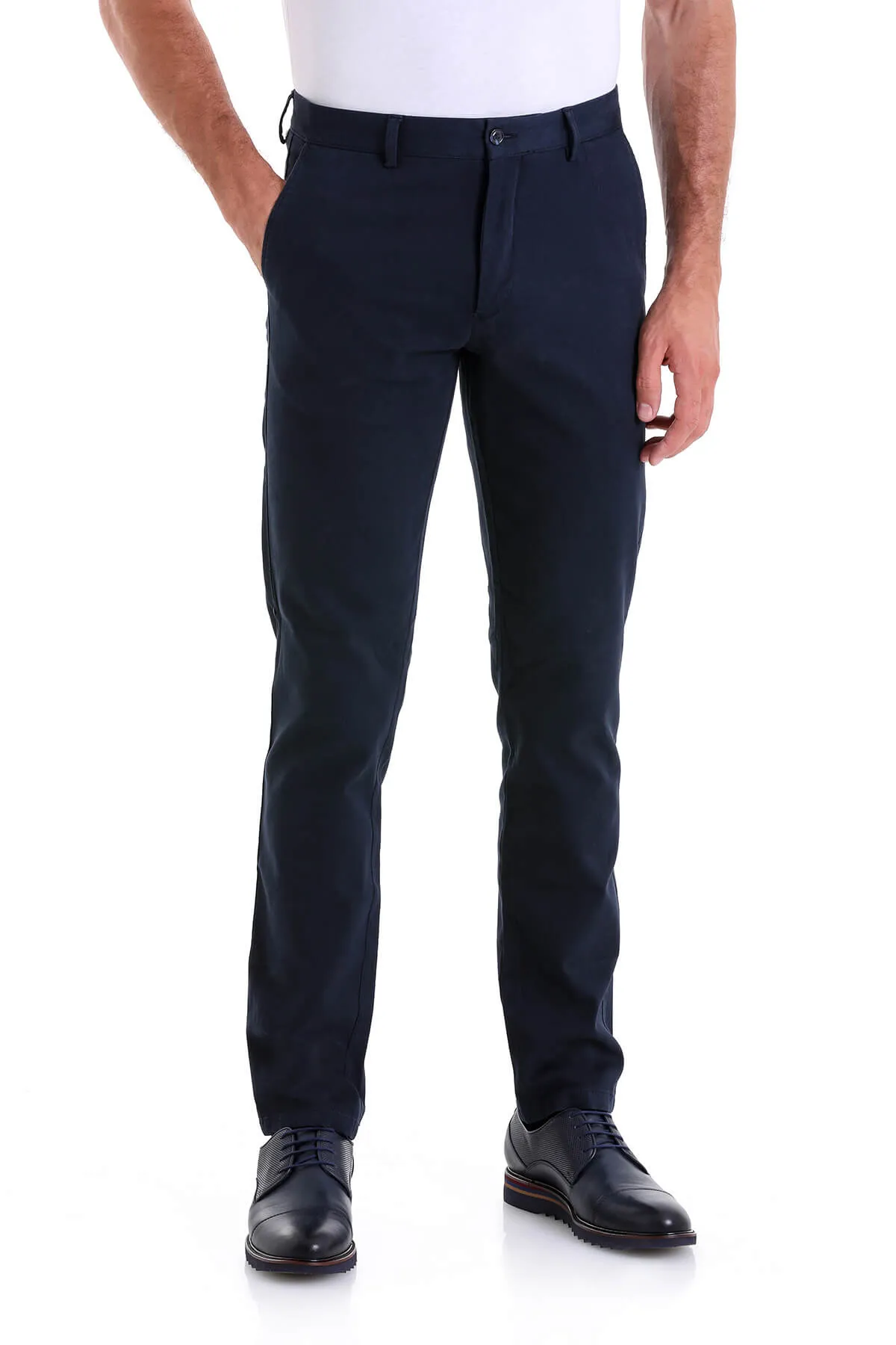 Dynamic Fit High Waist Cotton Navy Casual Pants