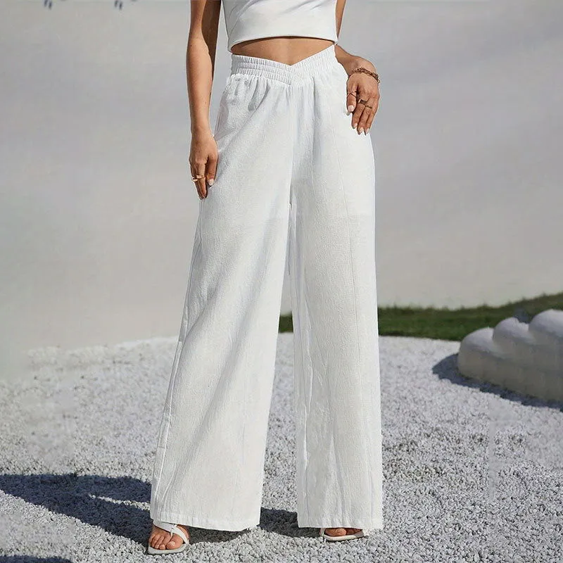 Elegant Office Pleating Cross Design Double Layer See Through Loose Break Wide Leg Casual Pants Women Pants Children