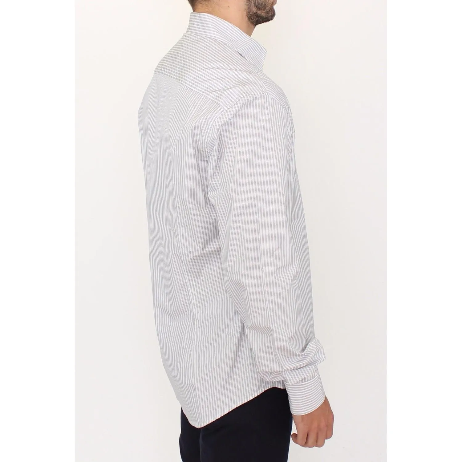 Ermanno Scervino Elegant White and Gray Striped Cotton Shirt