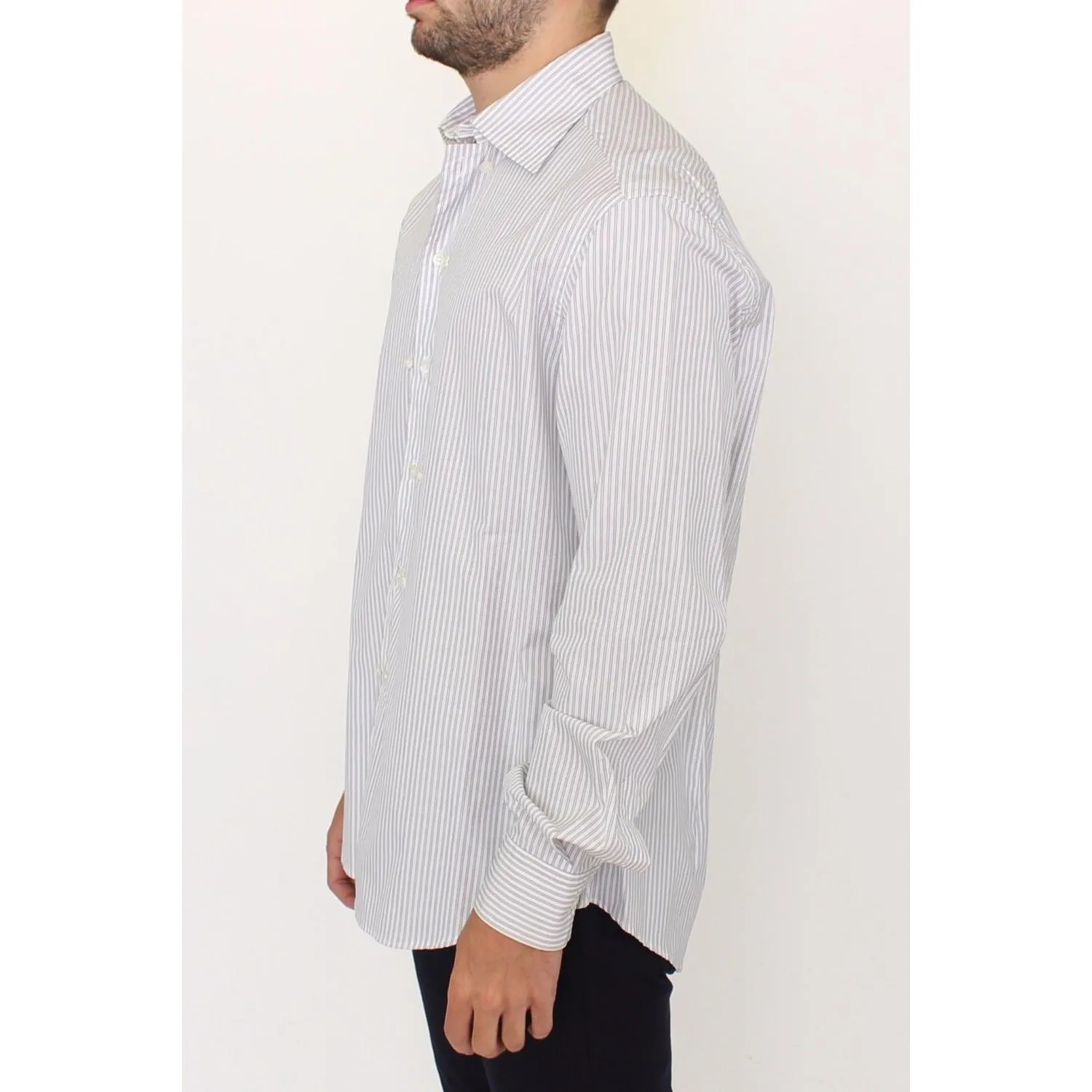 Ermanno Scervino Elegant White and Gray Striped Cotton Shirt