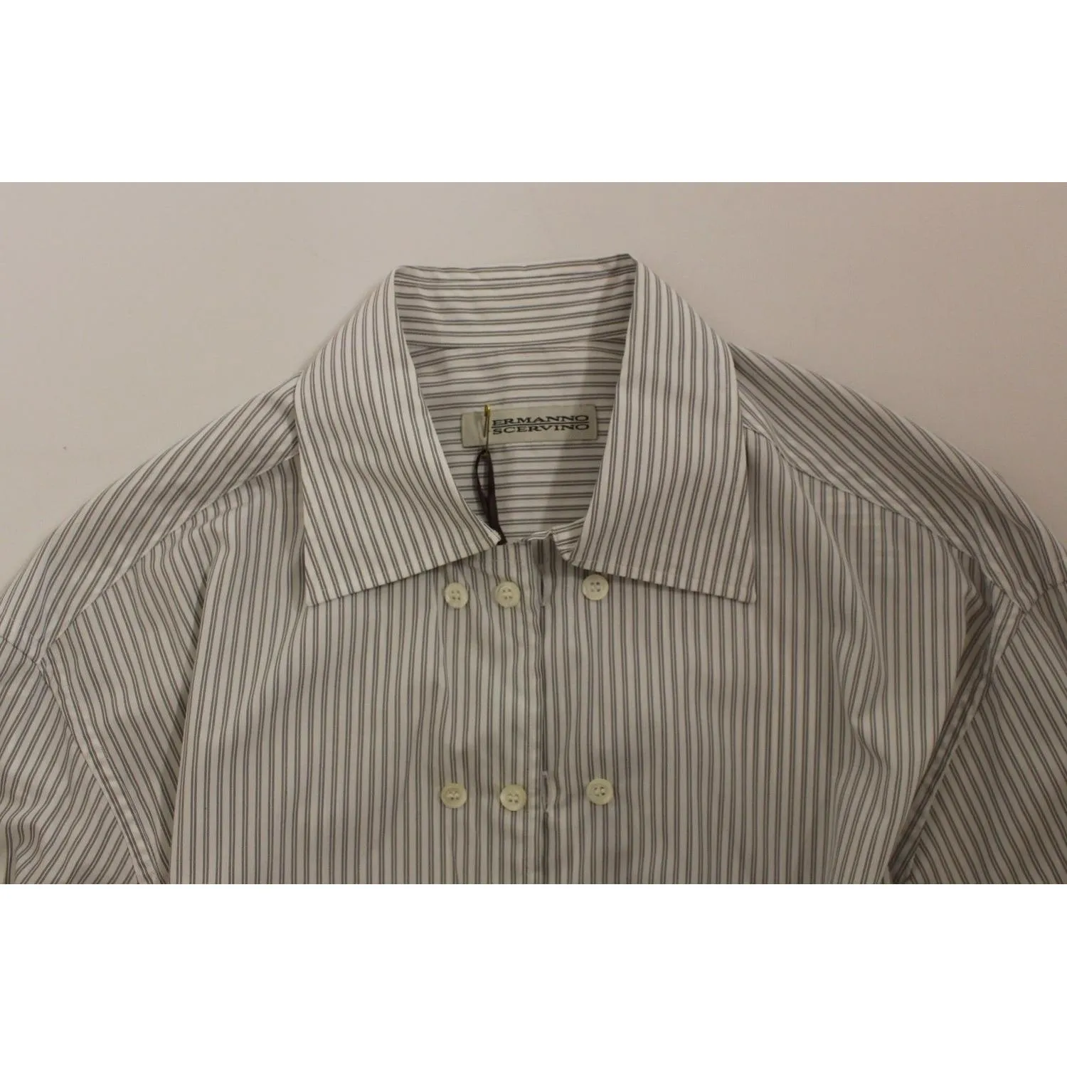 Ermanno Scervino Elegant White and Gray Striped Cotton Shirt