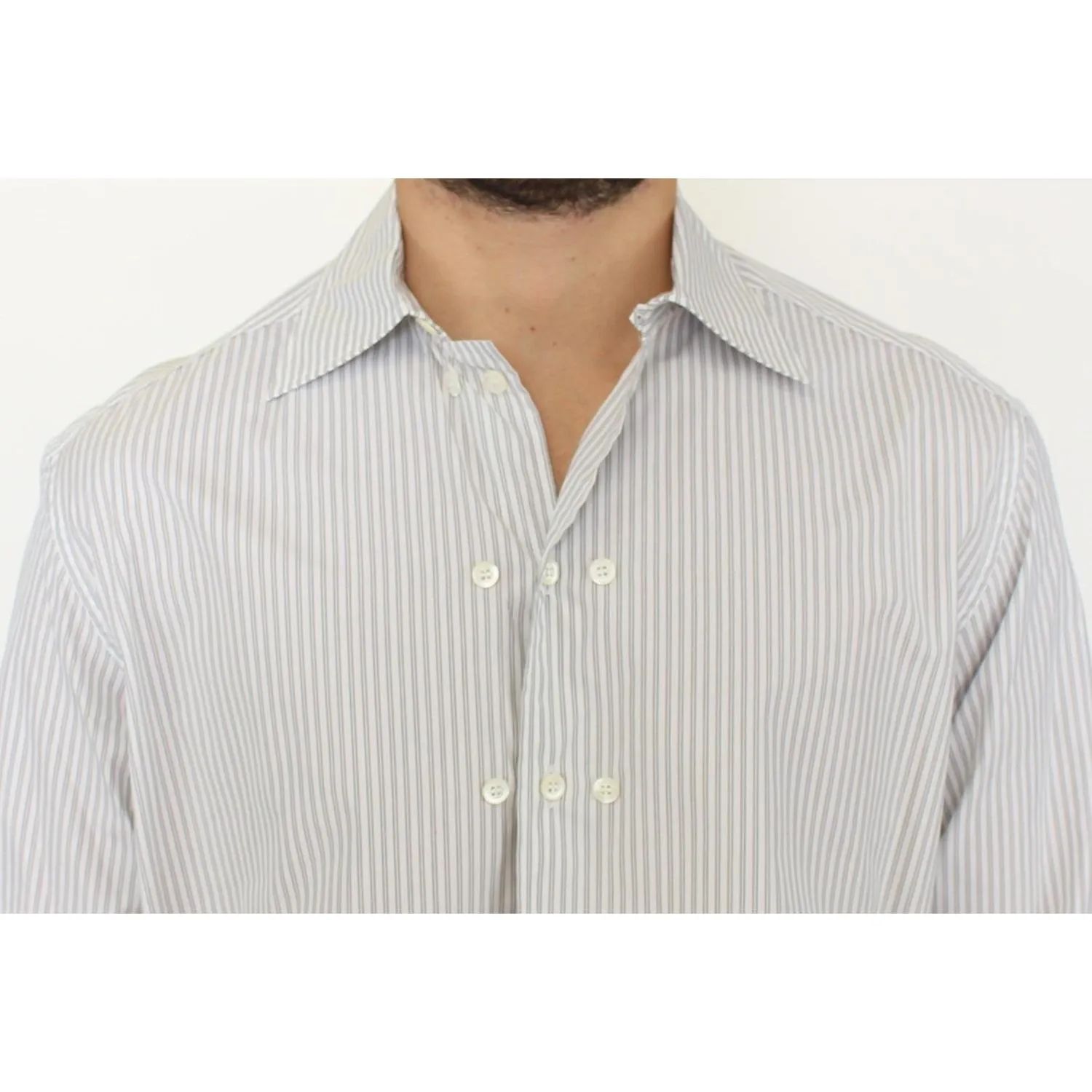 Ermanno Scervino Elegant White and Gray Striped Cotton Shirt