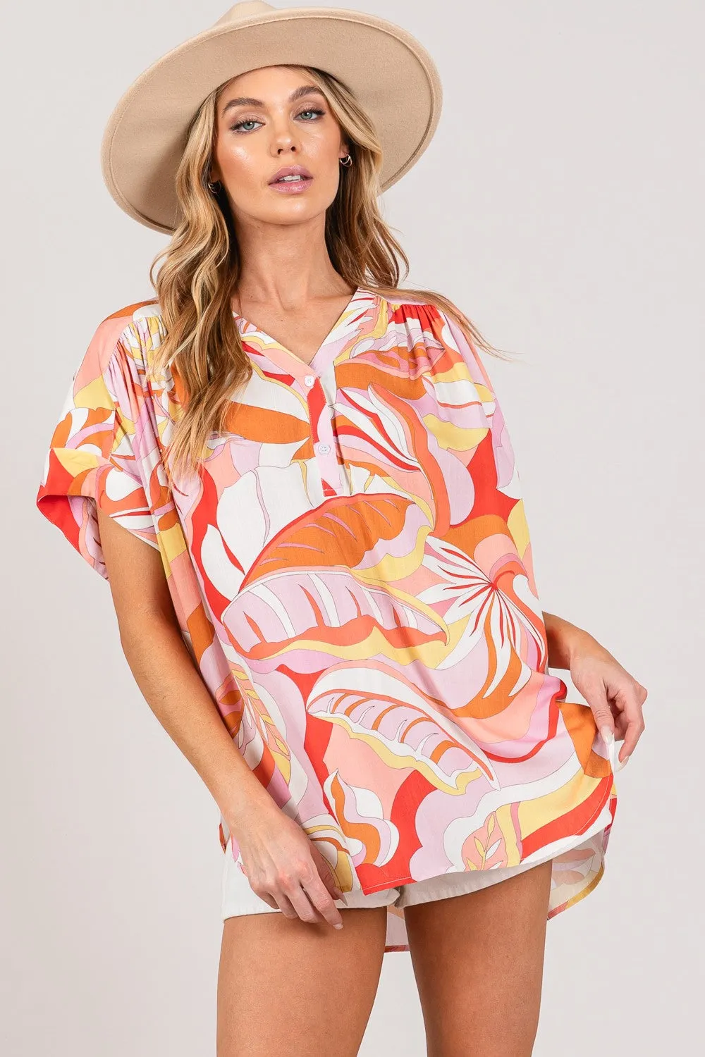 Figment Abstract Print Half Button Blouse