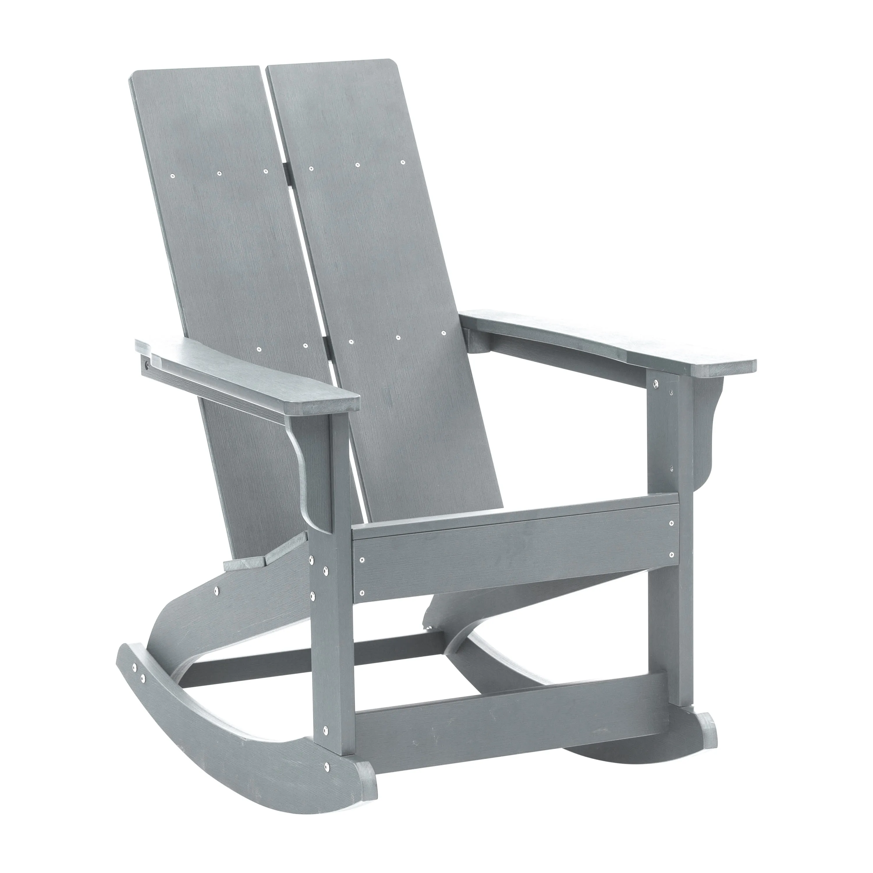 Finn Modern Commercial Grade All-Weather 2-Slat Poly Resin Wood Rocking Adirondack Chair with Rust Resistant Stainless Steel Hardware