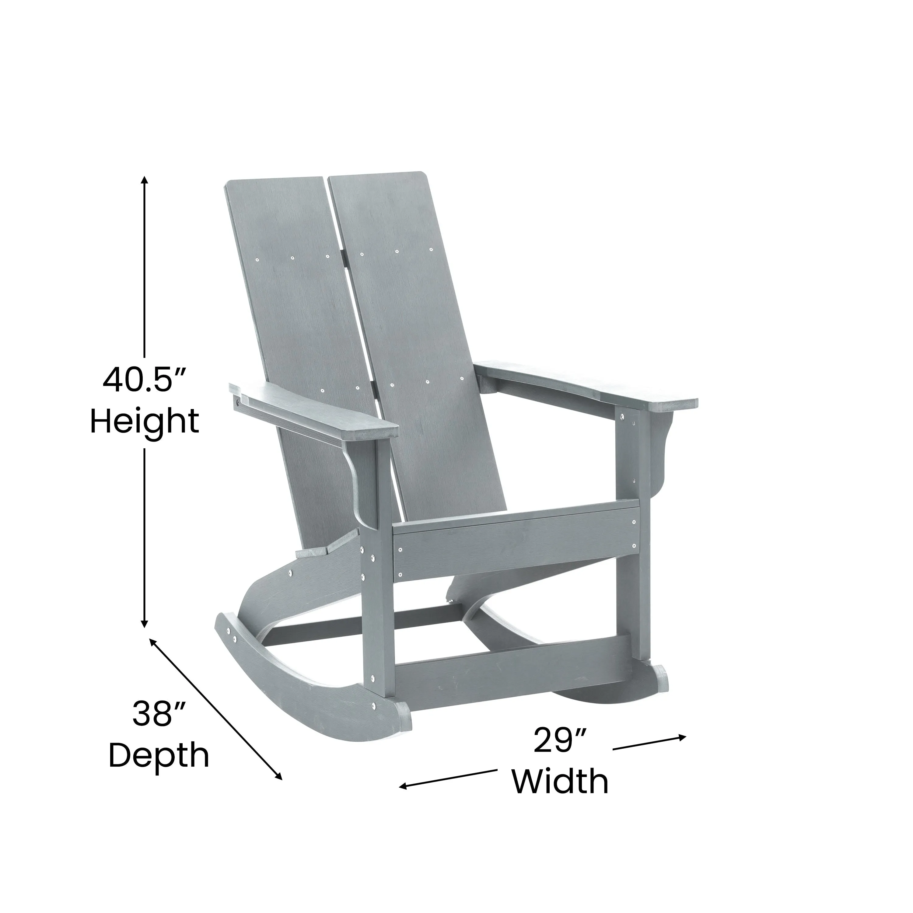 Finn Modern Commercial Grade All-Weather 2-Slat Poly Resin Wood Rocking Adirondack Chair with Rust Resistant Stainless Steel Hardware