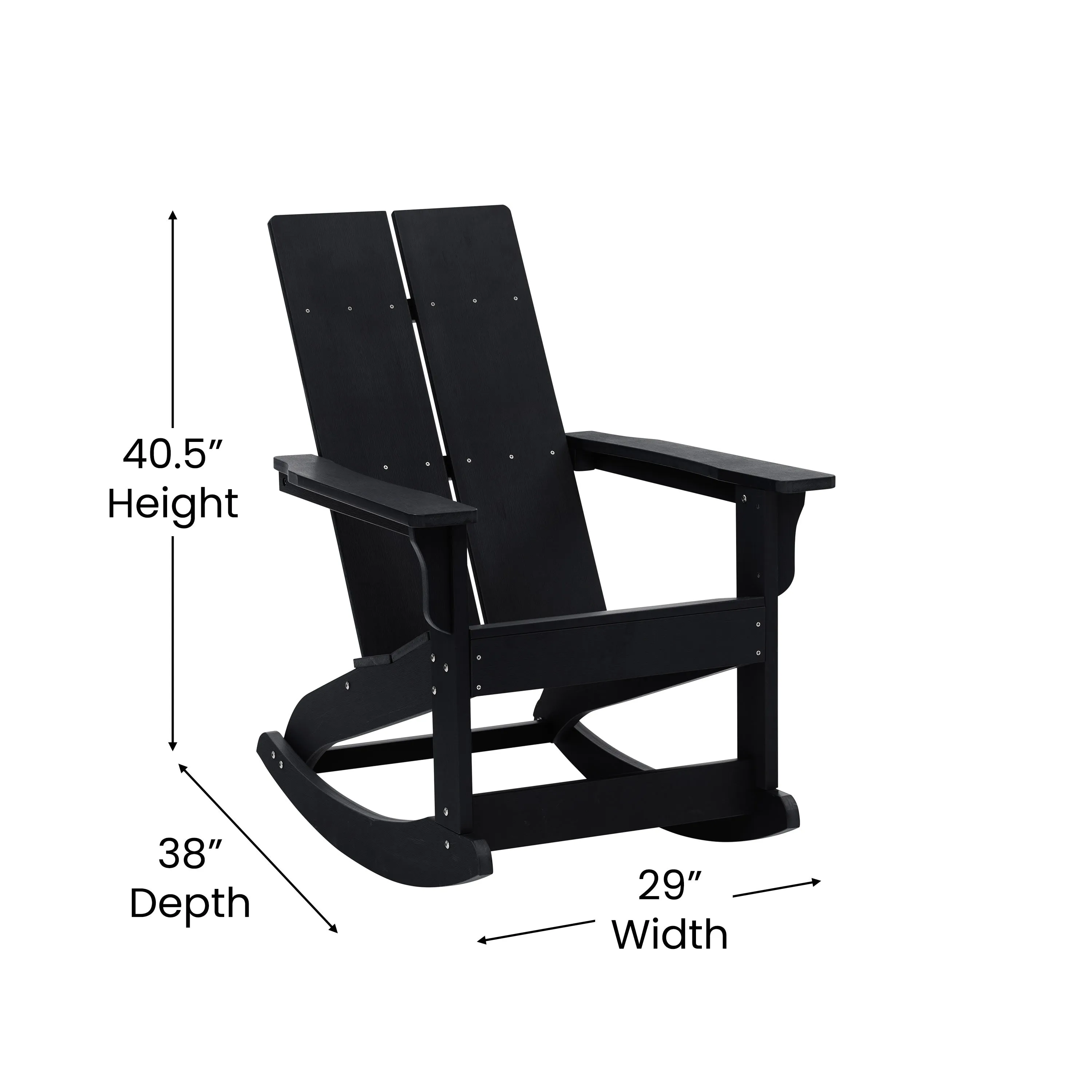 Finn Modern Commercial Grade All-Weather 2-Slat Poly Resin Wood Rocking Adirondack Chair with Rust Resistant Stainless Steel Hardware