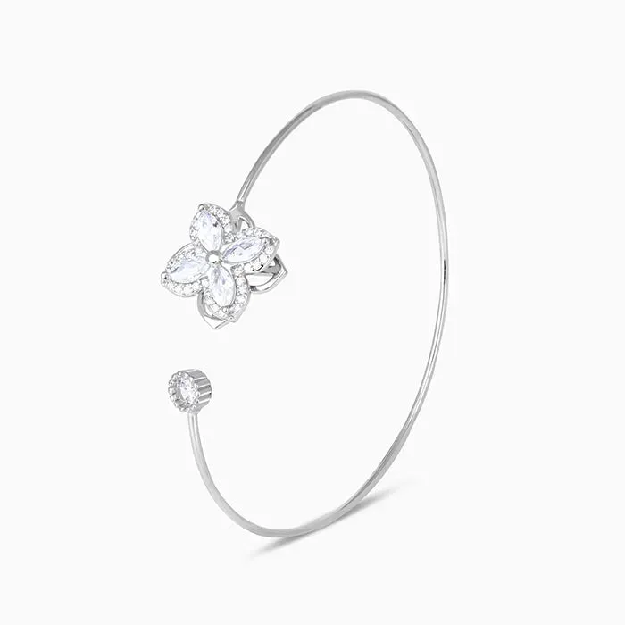 Floral CZ Adjustable Silver Kada