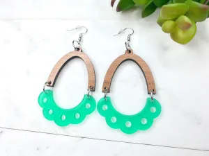 Green Arch Dangle Earring Green Cut Out Geometric Boho Style Large Earrings