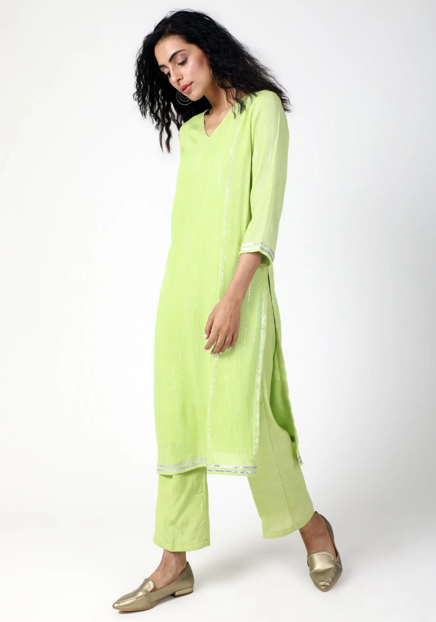 Green Gota Slit Kurta-Pant