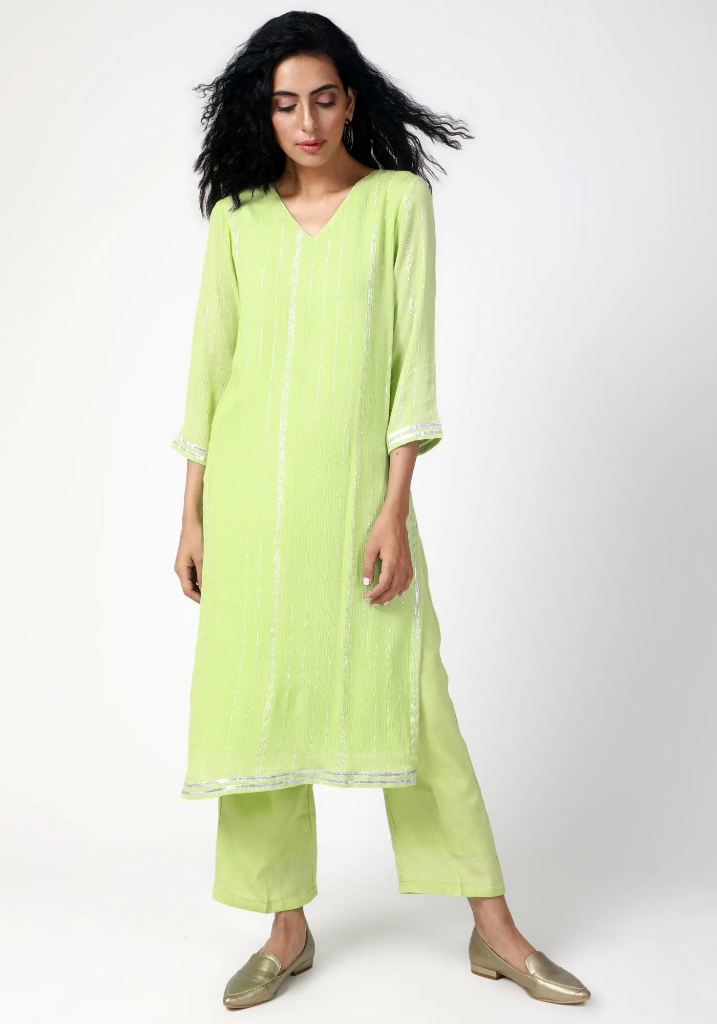 Green Gota Slit Kurta-Pant