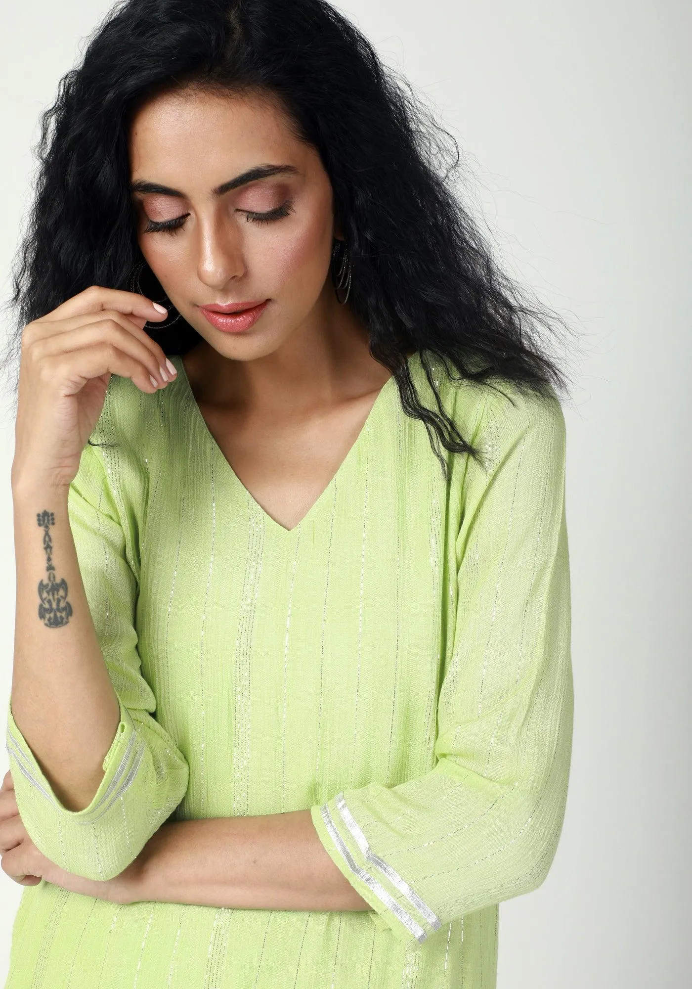 Green Gota Slit Kurta-Pant