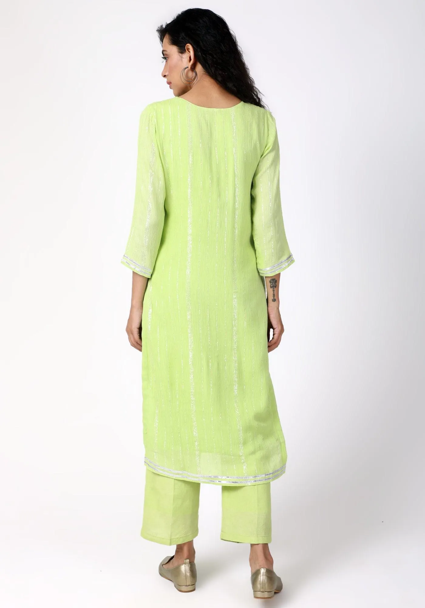 Green Gota Slit Kurta-Pant