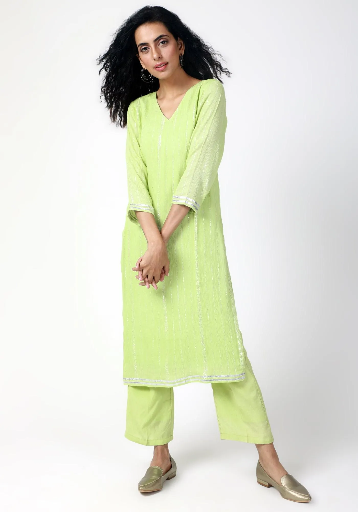 Green Gota Slit Kurta-Pant