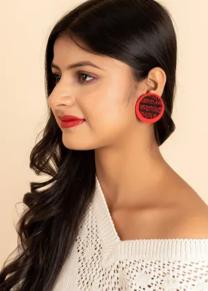 Handmade Red And Black Script Fabric Stud Earrings – Stylish For All Occasions