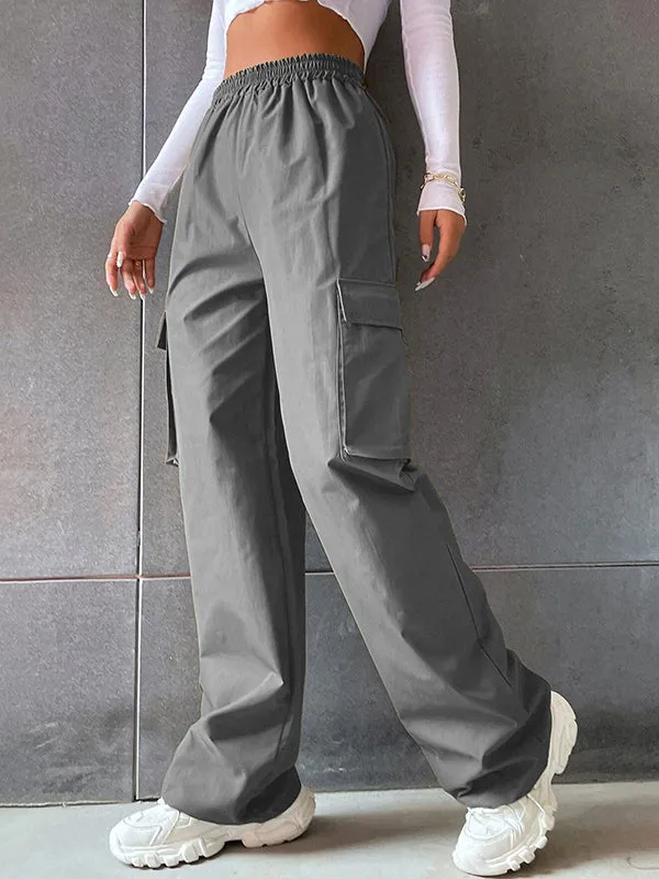 High Waisted Loose Elasticity Pockets Split-Joint Pants Trousers