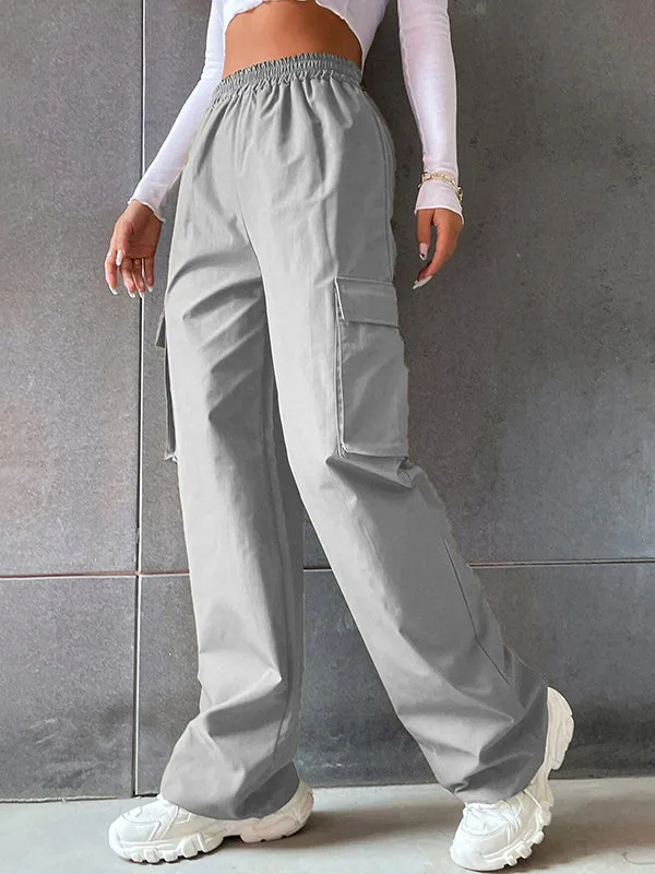 High Waisted Loose Elasticity Pockets Split-Joint Pants Trousers