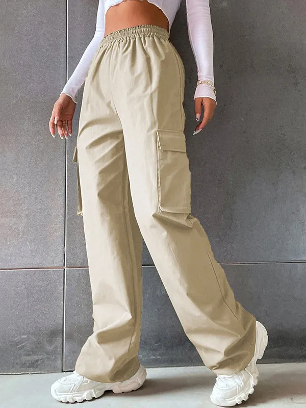 High Waisted Loose Elasticity Pockets Split-Joint Pants Trousers