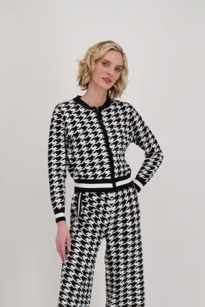 Houndstooth Zippered Knit Sweater