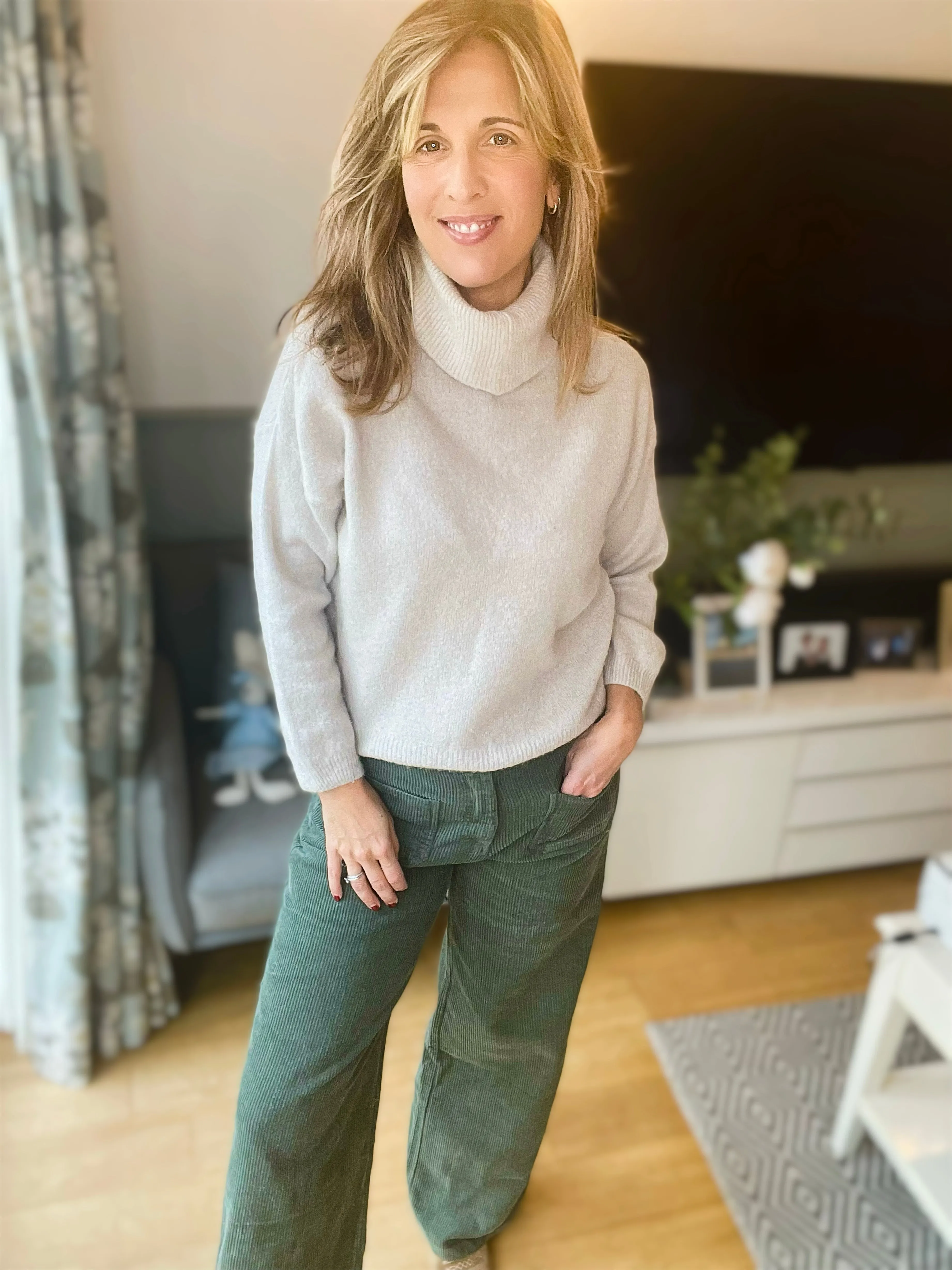 Khaki Wide Leg Cord Trousers