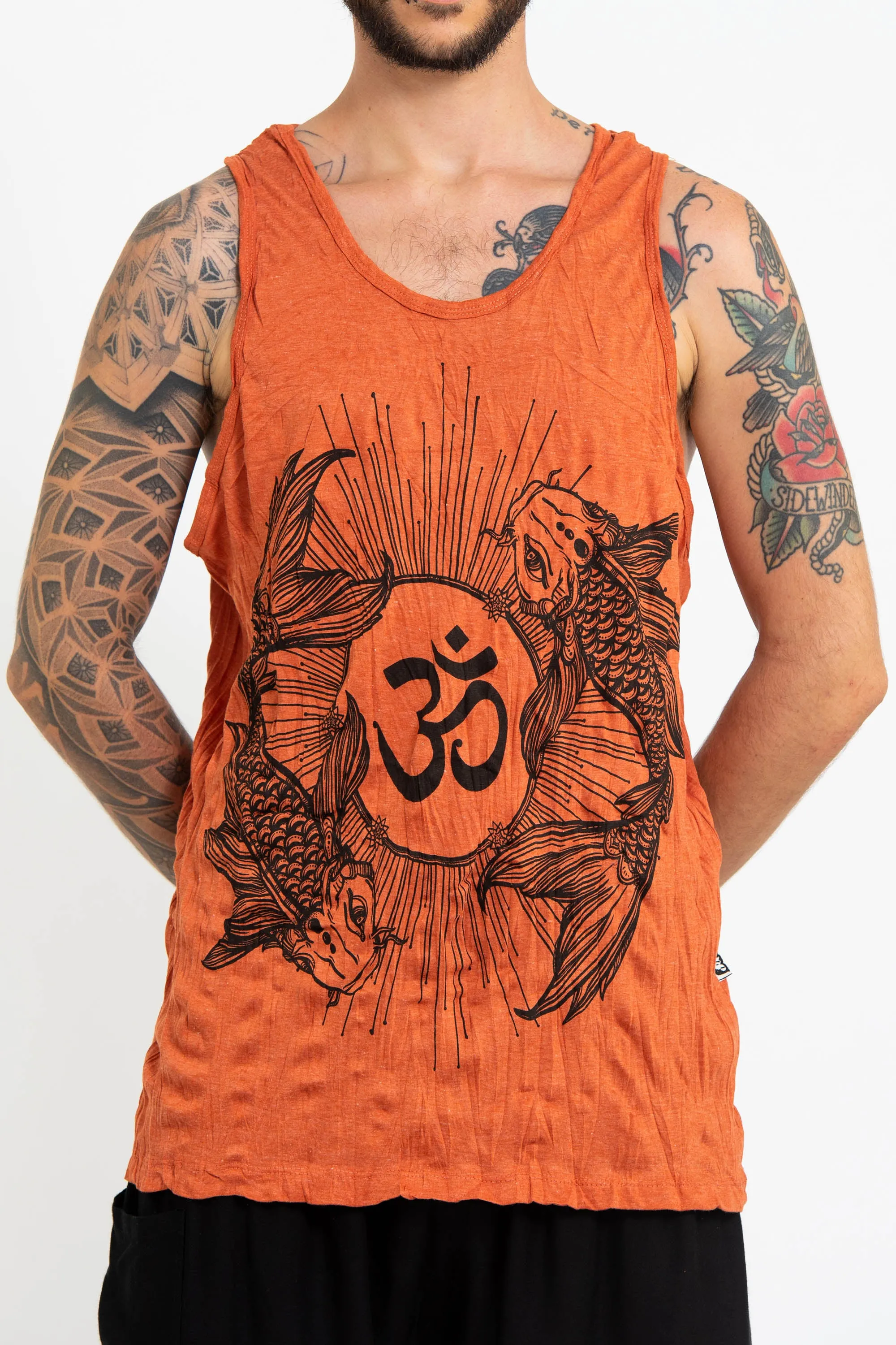 Mens Om and Koi Fish Tank Top in Orange