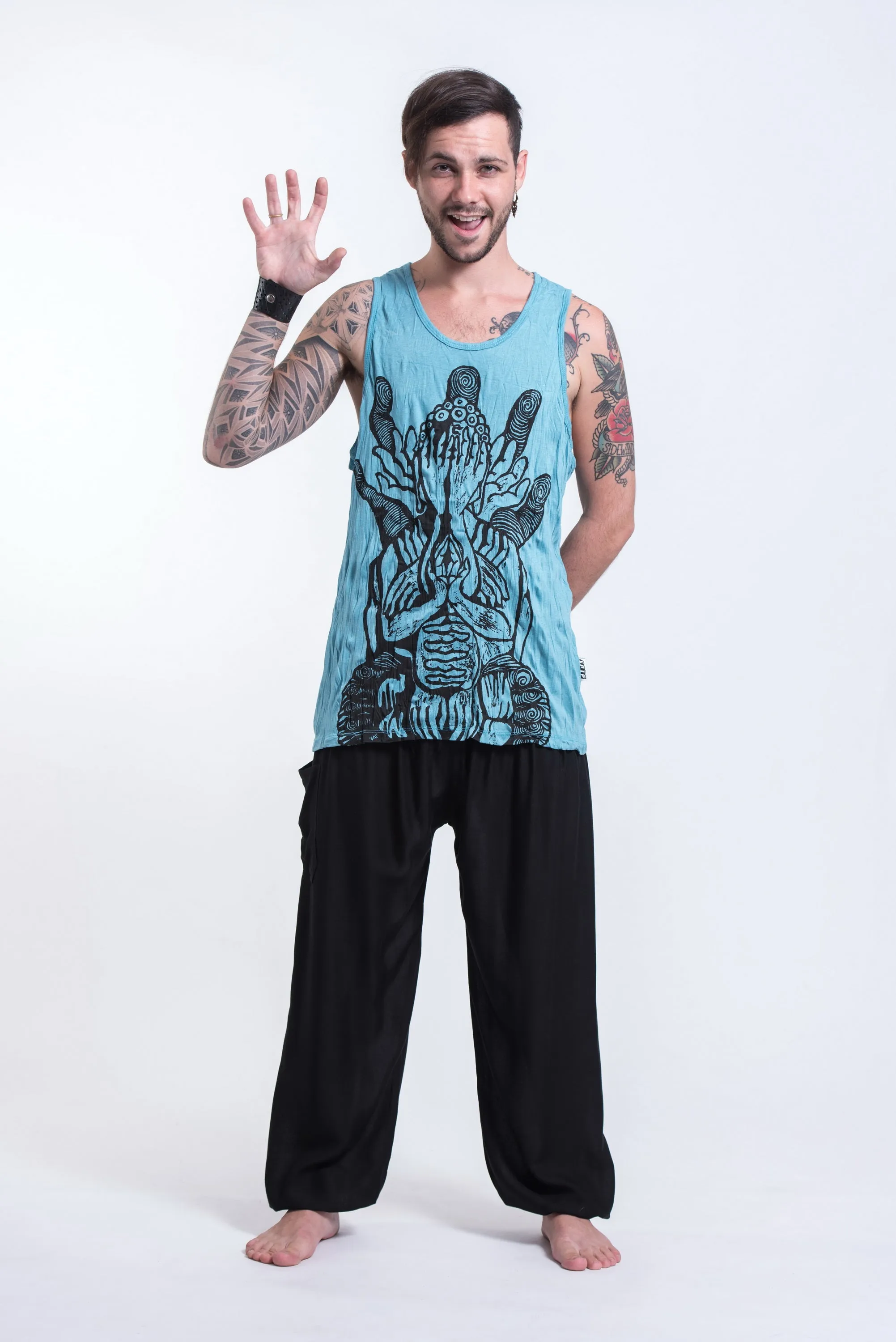 Mens See No Evil Buddha Tank Top in Turquoise