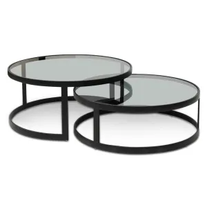 Nested Grey Glass Coffee Table - Black Base