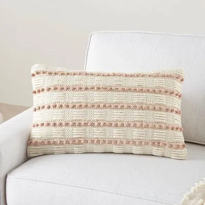 New - 12"x20" Oversize Life Styles Woven Lines and Dots Lumbar Throw Pillow Blush - Mina Victory