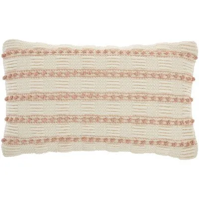 New - 12"x20" Oversize Life Styles Woven Lines and Dots Lumbar Throw Pillow Blush - Mina Victory