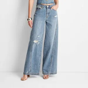 Jenee Naylor Womens Wide Leg Distressed Jeans - Future Collective Collection