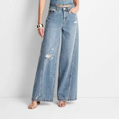 Jenee Naylor Womens Wide Leg Distressed Jeans - Future Collective Collection