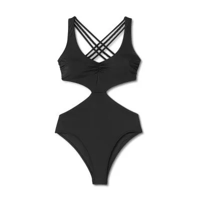 New - Shade & Shore Women's Monokini Strappy Back One Piece Swimsuit