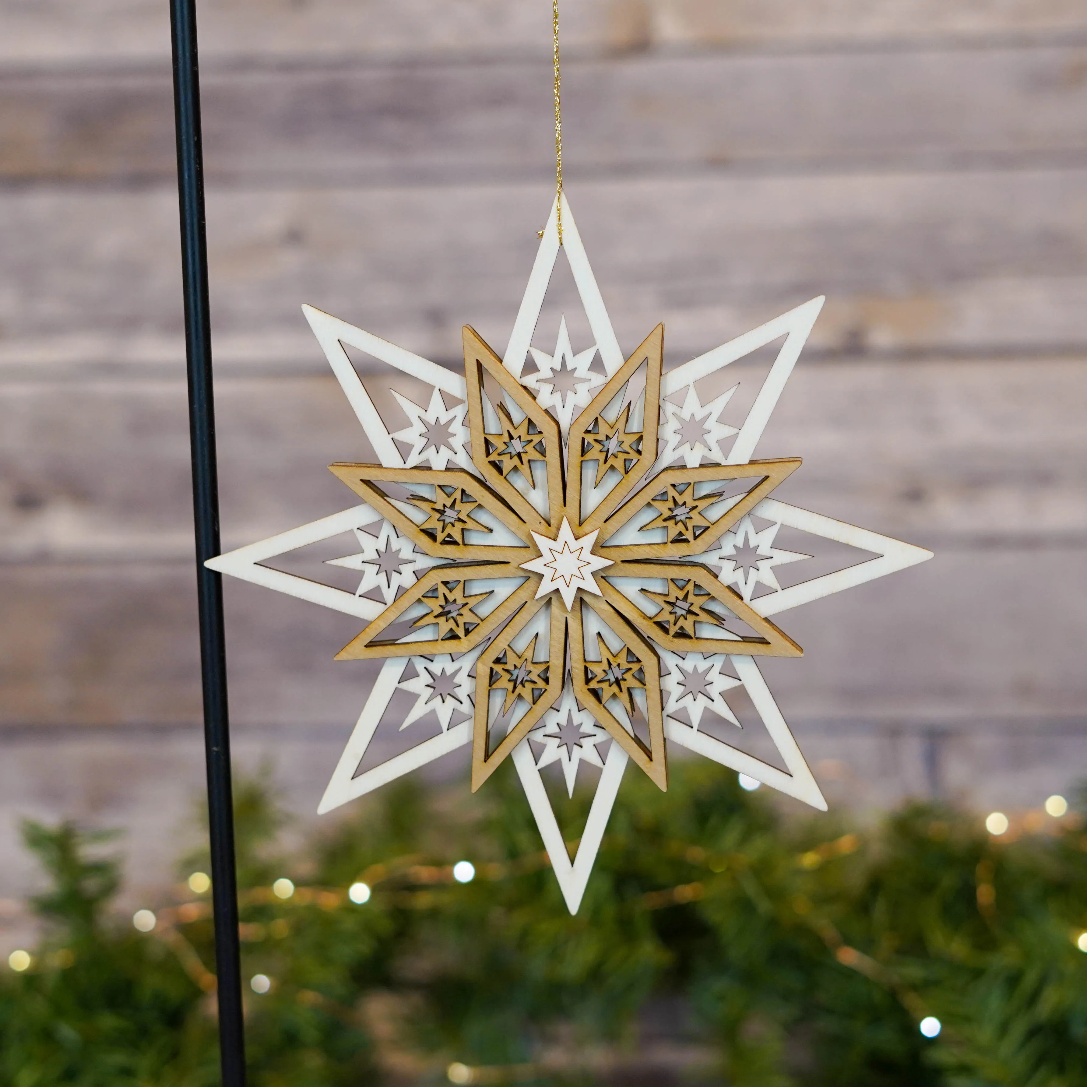 Ornament  - 5Layer Star Detail with Brown Accent 18cm