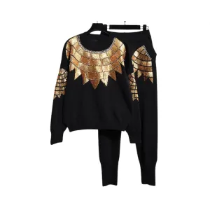 Pre Order:  Diamond Drill Long Sleeved Embroidered Sweater   Pants Set