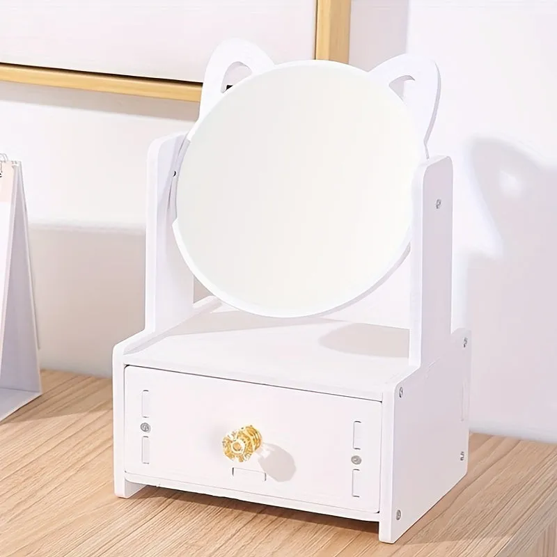 Premium Rotating Makeup Mirror with Drawer Storage – Stylish & Functional Beauty Organizer