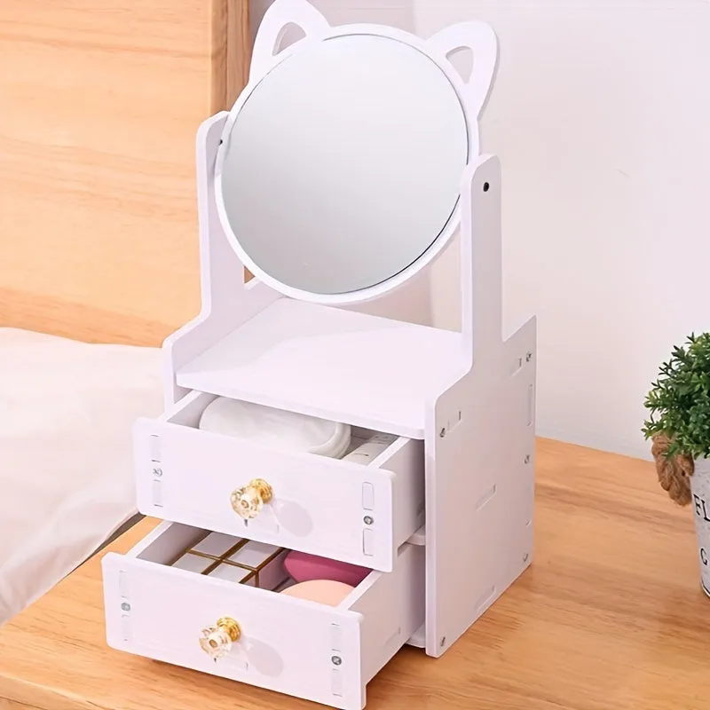 Premium Rotating Makeup Mirror with Drawer Storage – Stylish & Functional Beauty Organizer